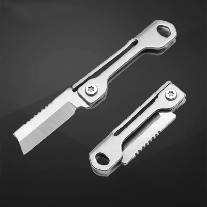 Mini cuchillo plegable de acero inoxidable para exteriores, suministros de acampada, llavero de cabeza cuadrada, colgante, cuchillo de desembalaje de bolsillo portátil, 1 ud. - imagen 4