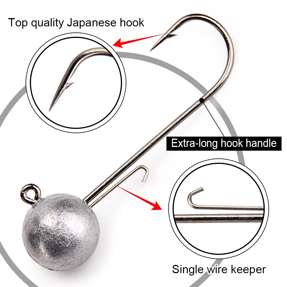 Spinpoler 5g 7g 10g 14g Jig Cabezas anzuelo de pesca vástago largo bola redonda acero alto en carbono largo para señuelo suave accesorios de gusano 4 Uds - imagen 3