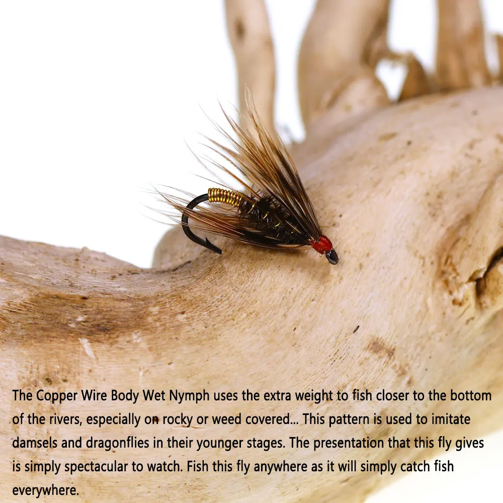 Bimoo 6PCS # 12 cola de faisán, alambre de cobre suave Hackle, mosca de ninfa húmeda, cebos de insectos artificiales para trucha, lubina, señuelos de pesca - imagen 5