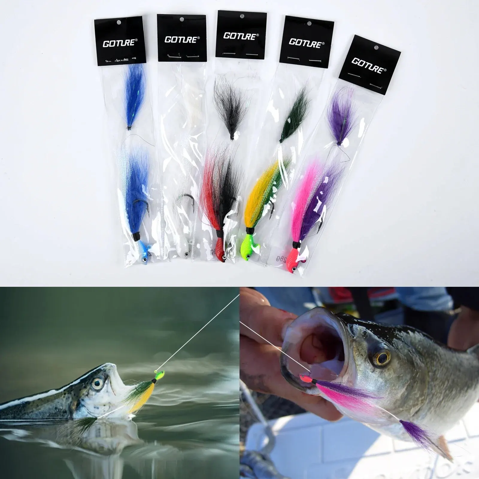 Goture 5 unids/lote Bucktail Jigs cabeza gancho 7g 14g 28g 56g 3D ojos cebo ciervo pelo pluma gancho barba Jigging señuelo pesca - imagen 5