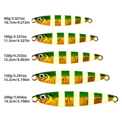 Señuelo de pesca vertical de Metal, placa de hierro de fundición larga, hundimiento rápido, señuelos de curricán para agua salada, 80g, 100g, 120g, 150g, 200g, 5 uds.