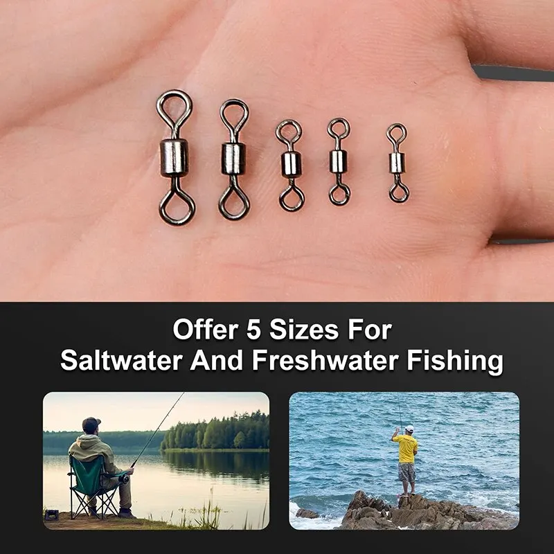 Conector de pesca giratorio, rodamiento de barril, señuelos de anillo sólido, accesorios de pesca, 2, 4, 6, 8, 10, 250 unids/set - imagen 5