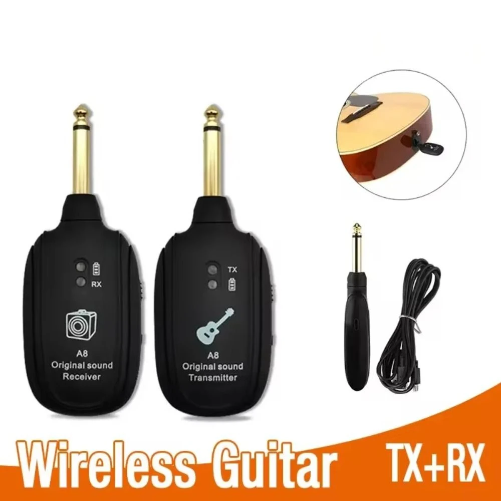 1 Juego de transmisor y receptor de guitarra UHF 20Hz-20kHz USB receptor de guitarra inalámbrico recargable A8 adaptador de guitarra inalámbrico bajo - imagen 4