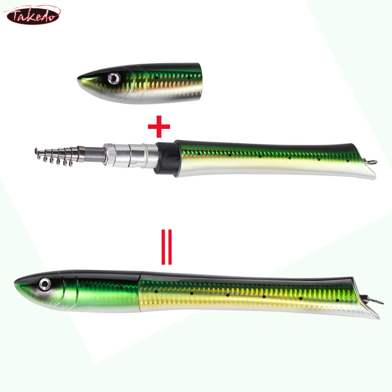 TAKEDO 1M 1,4 M 1,6 M portátil forma de pez caña de pescar telescópica y carrete Kit varillas de viaje carrete de pesca en hielo Mini caña - imagen 5