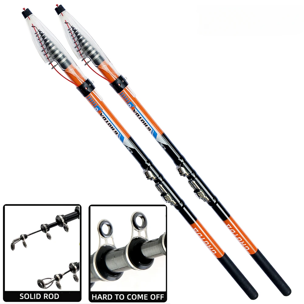 Caña de pescar telescópica de fibra de carbono, anillo de guía grande, cañas de mano de mar giratorias, Punta sólida de 2,7 M-6,3 M, alimentador de carpa de fundición de Surf duro - imagen 2