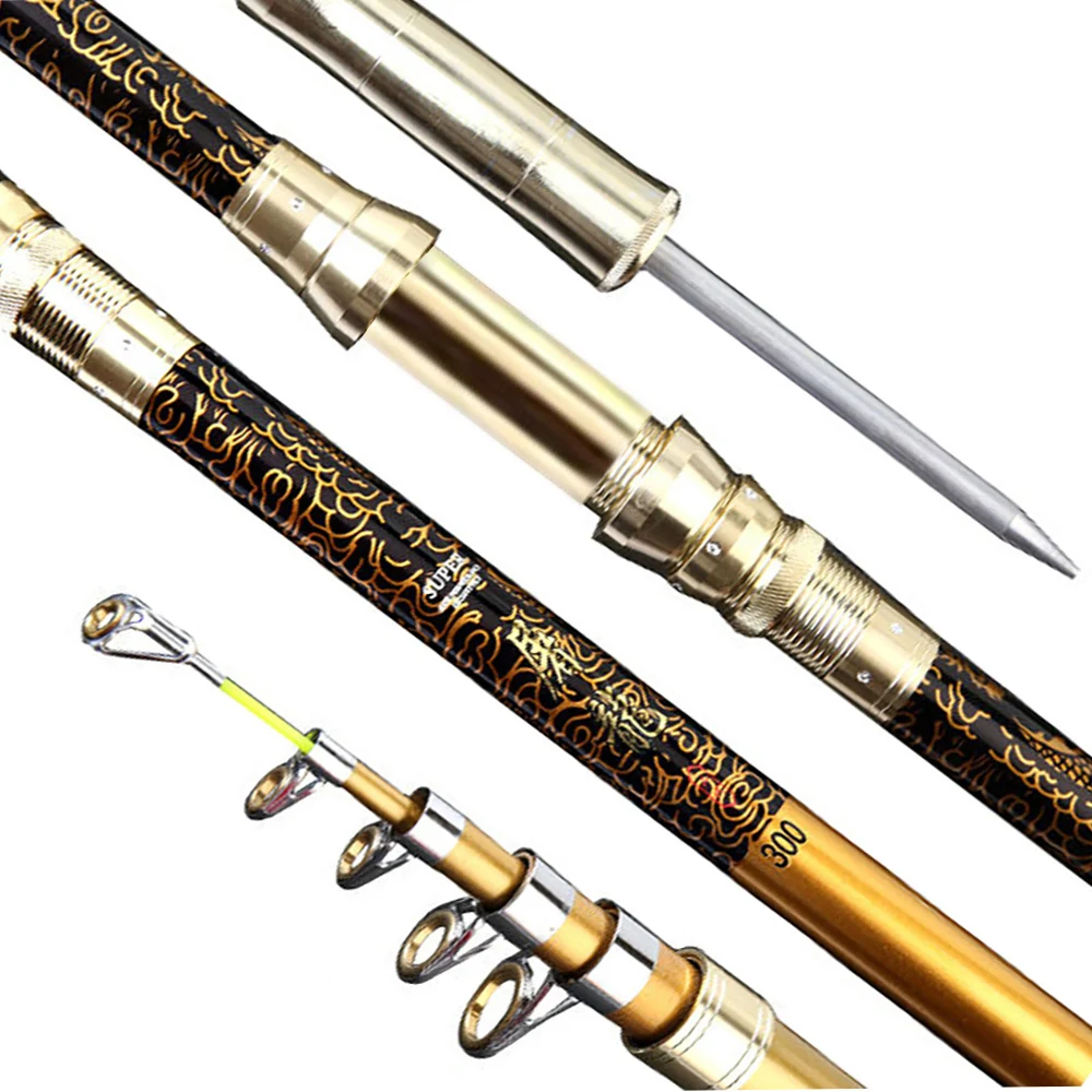 Caña de pescar telescópica giratoria, súper ligera, larga y dura, fibra de carbono, 2,1 M, 2,4 M, 2,7 M, 3,0 M, 3,6 M, caña de surf de viaje con enchufe de tierra - imagen 4
