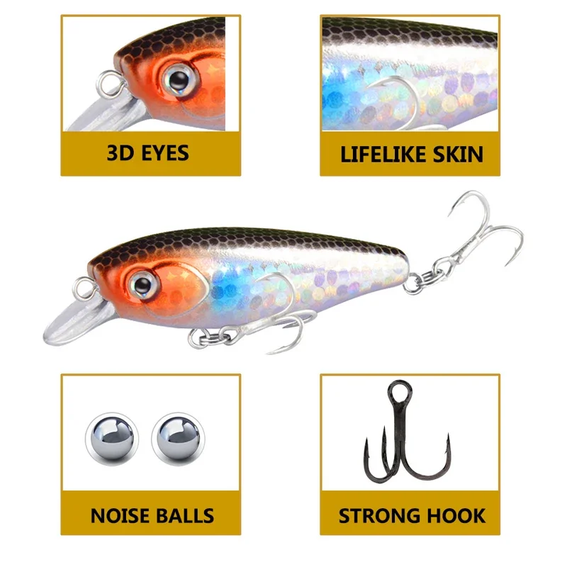 Señuelo de Pesca de 6,5 cm/7,5g, cebo duro de plástico con ojos 3D, plantilla Artificial, Wobblers, Crankbait, novedad - imagen 2