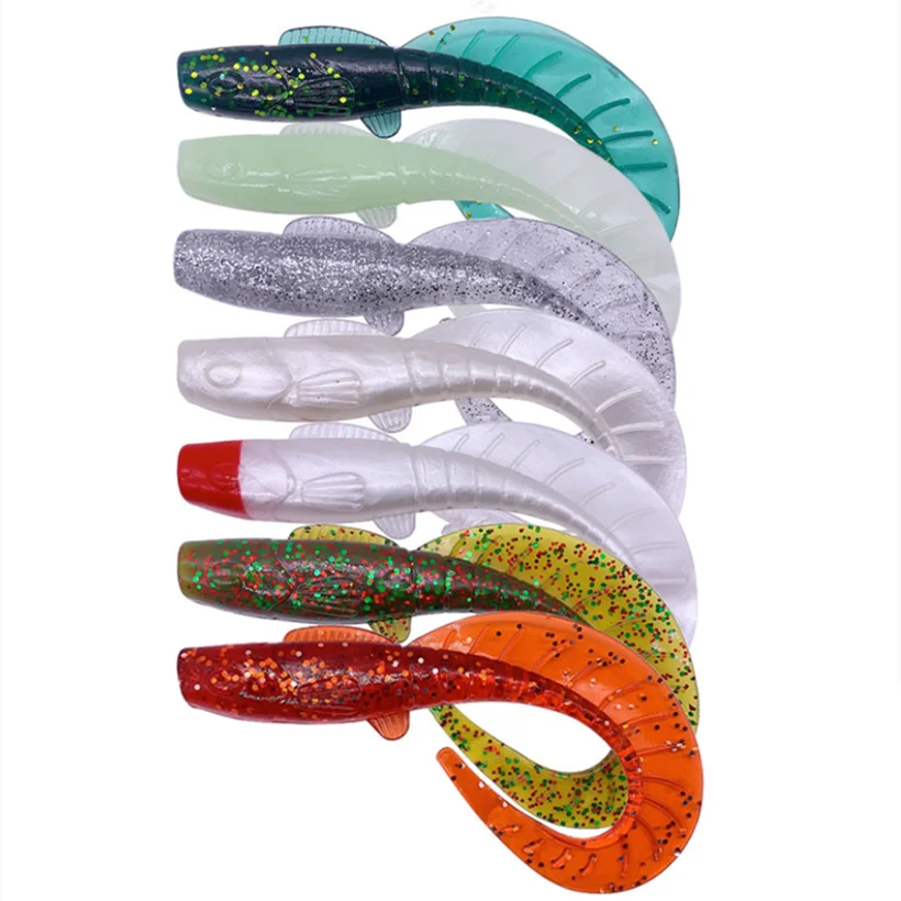 4 Uds 11cm/13g señuelo suave larva gusano cola larga larva manivela Artificial cebo grande Wobbler Swimbait para lubina trucha gusano cebo falso señuelo - imagen 3