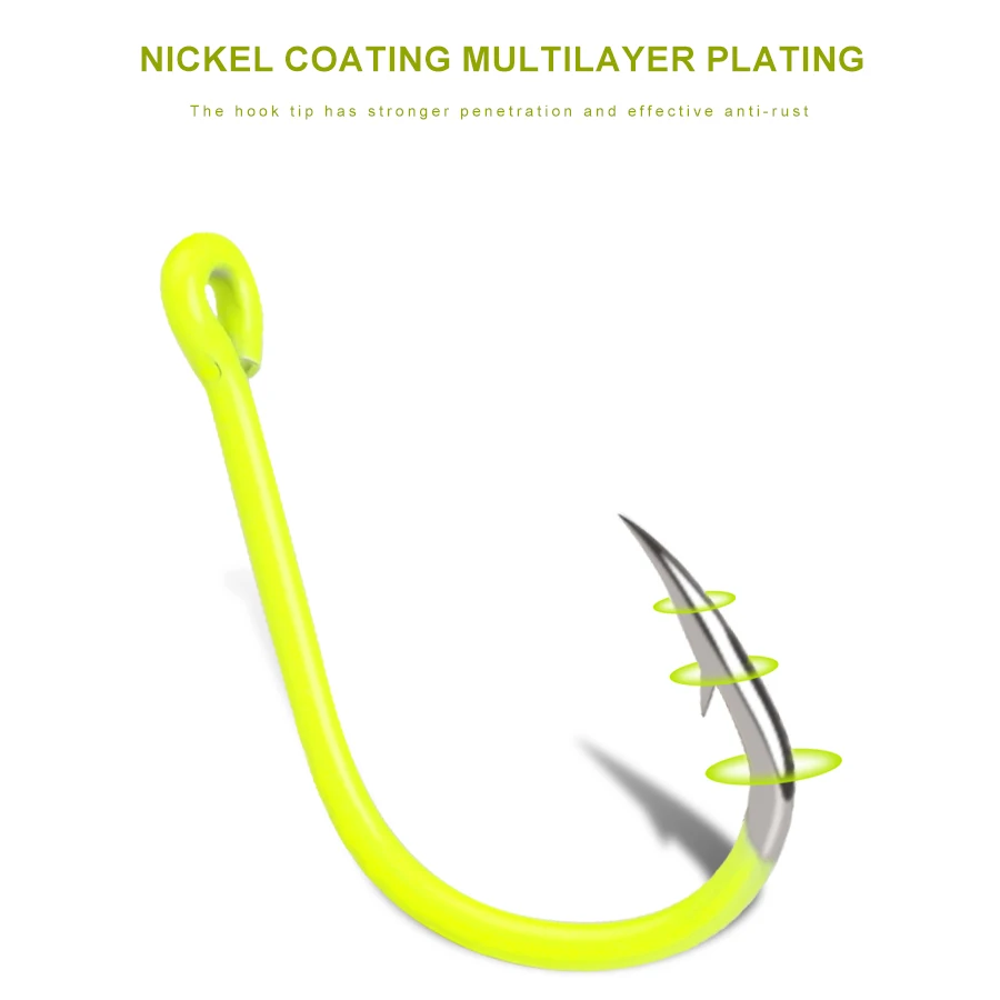 FTK 50 Uds anzuelos afilados de acero con alto contenido de carbono pesca fluorescente con púas anzuelo duradero equipo de pesca anzuelo de lucha con ojo para carpa - imagen 5