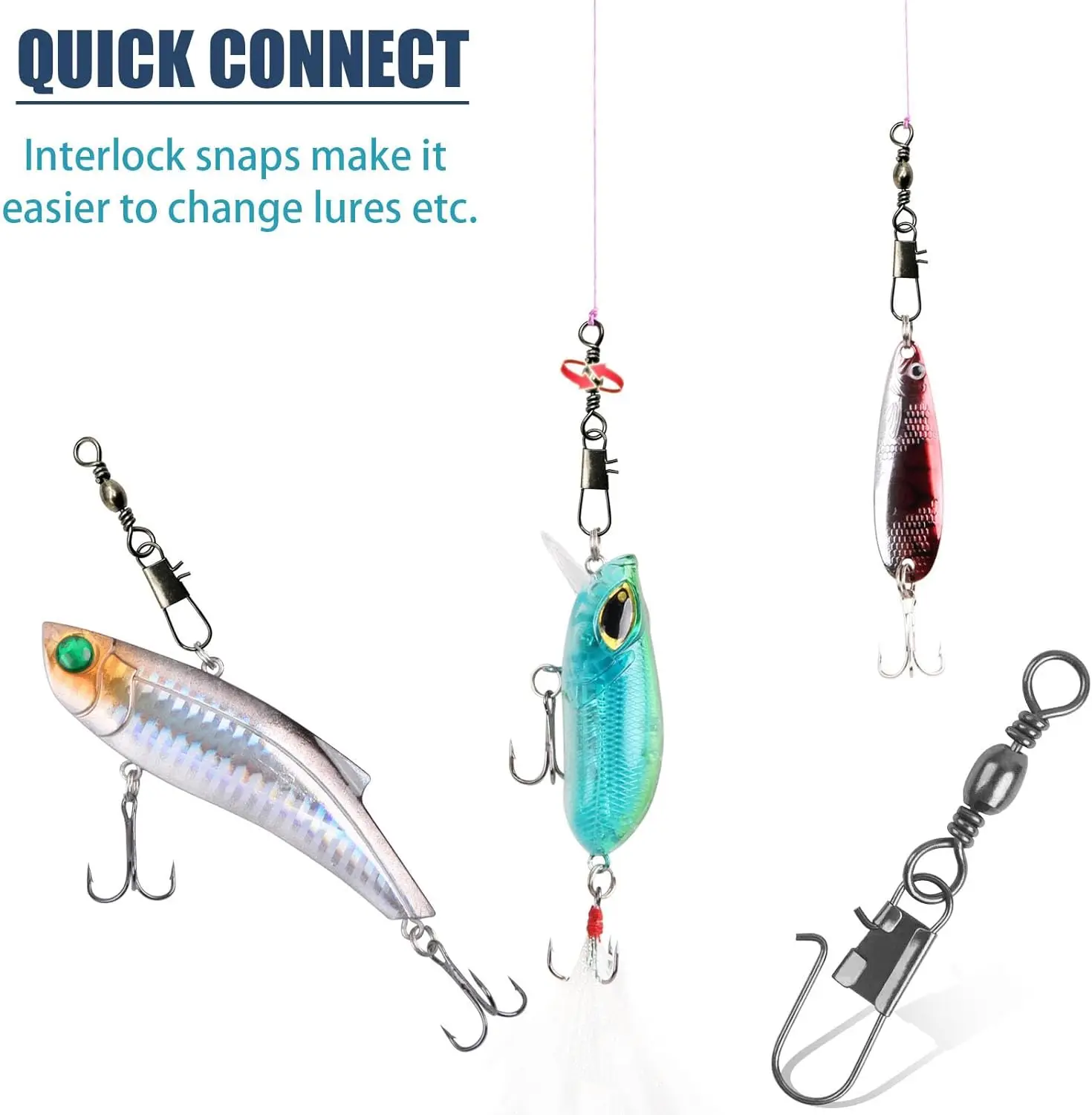 Broches giratorios de pesca de piezas, barril giratorio de cobre de alta resistencia con Clip de seguridad de cambio rápido, conector de aparejos de pesca, 500 - imagen 4