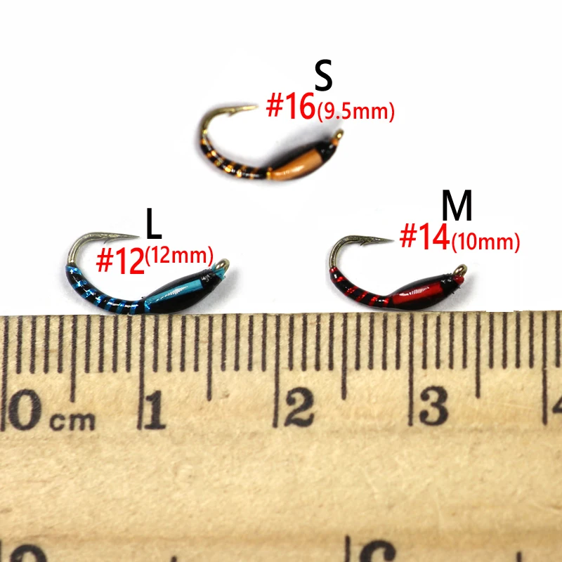 Bimoo 6 uds zumbador Ninfa mosca para trucha Bluegill Sunfish Whitefish Makerel pesca Sabiki señuelo cebo naranja rojo azul verde colores - imagen 2