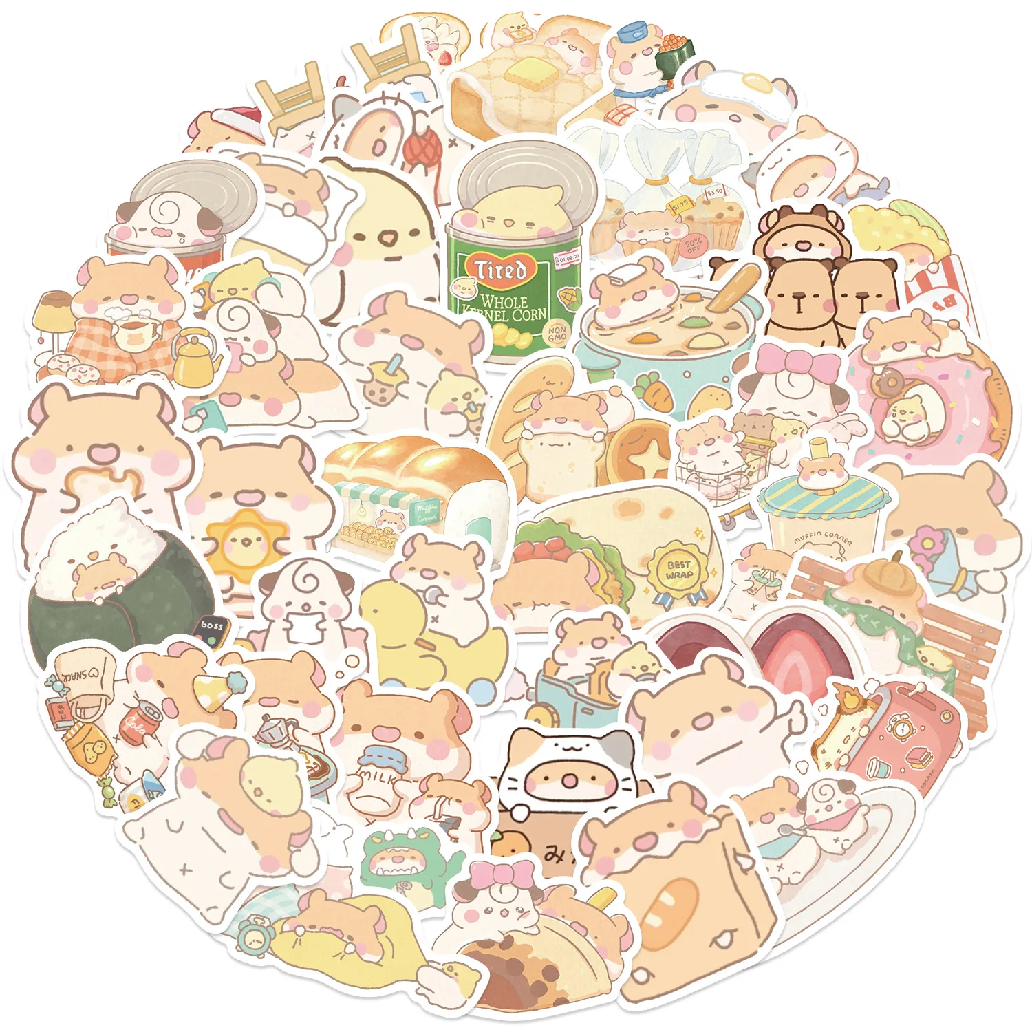 Pegatinas lindas y adorables con animales de dibujos animados alimentos