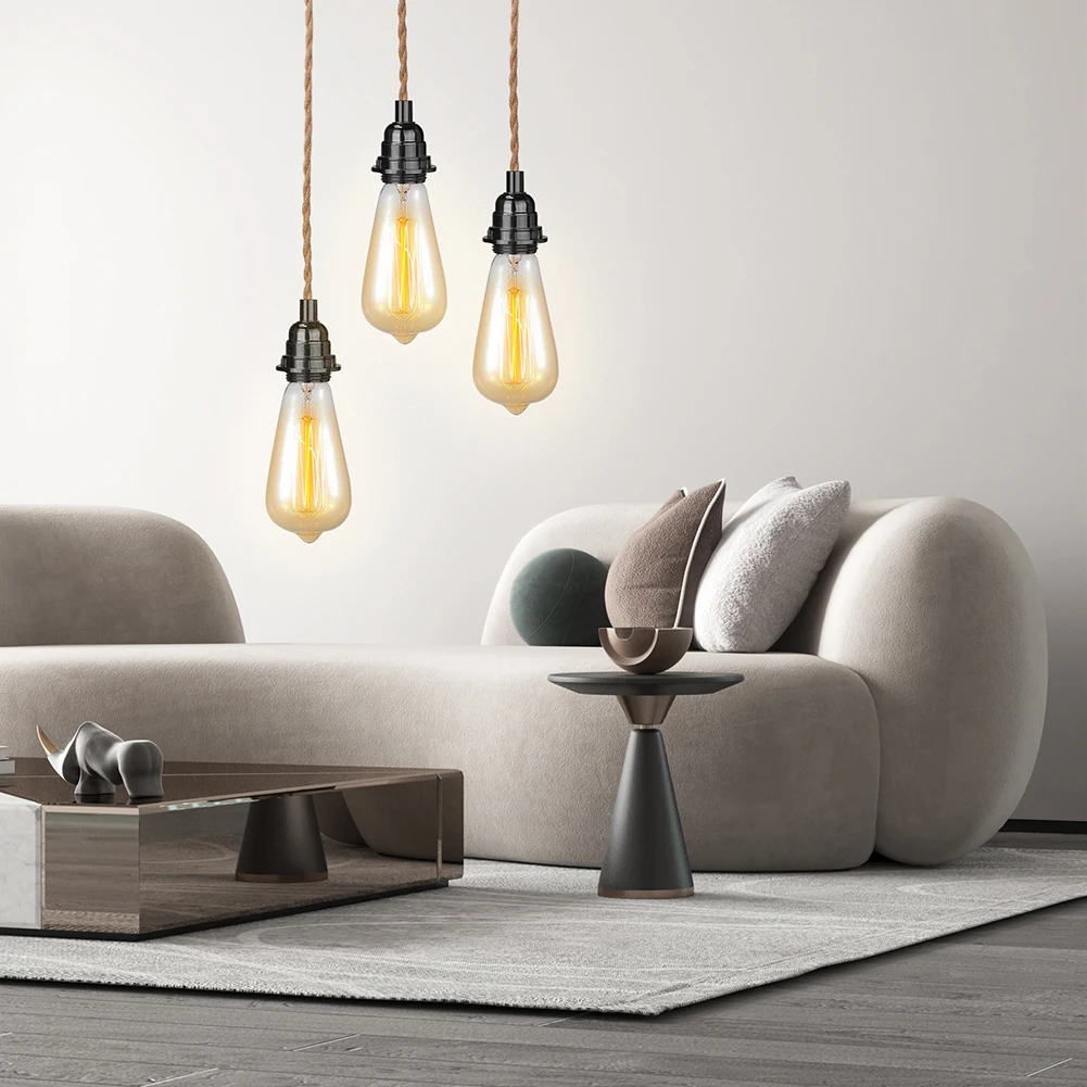 Luz colgante de techo, accesorio de iluminación E27, Kit de portalámparas suspendido con cable de enchufe, cuerda de cáñamo, enchufe del Reino Unido - imagen 5