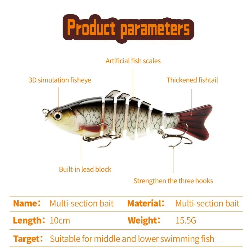 Cebo de pesca de mar Swimbait señuelo Mino señuelo 10cm multicolor buceo simulación Color 7 secciones cebo de pesca multisección - imagen 5