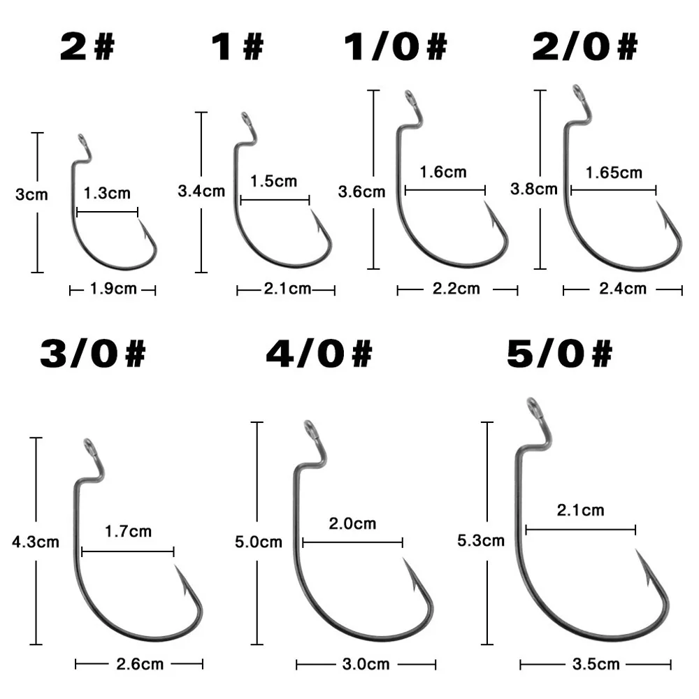 Anzuelos de pesca de gusano de gran espacio, manivela de lubina grande, manivela de acero de alto carbono negro, anzuelo de púas de carpa para señuelo suave, 50 unids/lote por caja - imagen 4