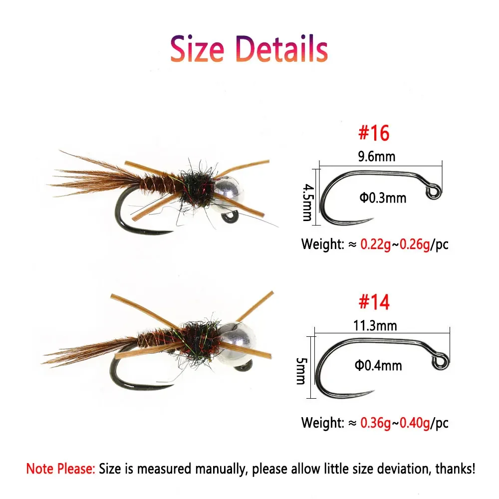 Bimoo 4 piezas # 16 # 14 Jig Bead Head Barbless Stonefly fregadero rápido cola de faisán patas de goma húmedo Euro ninfa mosca trucha Señuelos de pesca - imagen 4