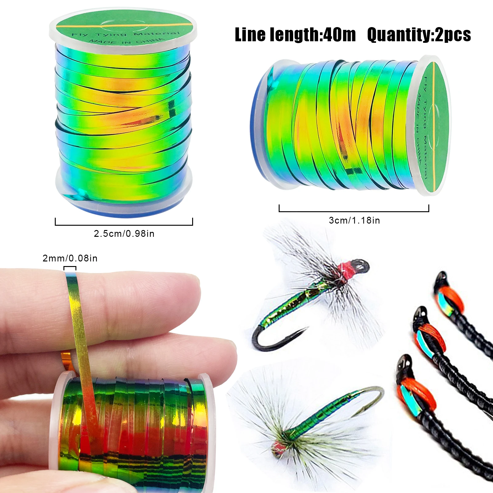 Kit para atar moscas de pesca con anzuelos, tinsel y crystal flash - imagen 2