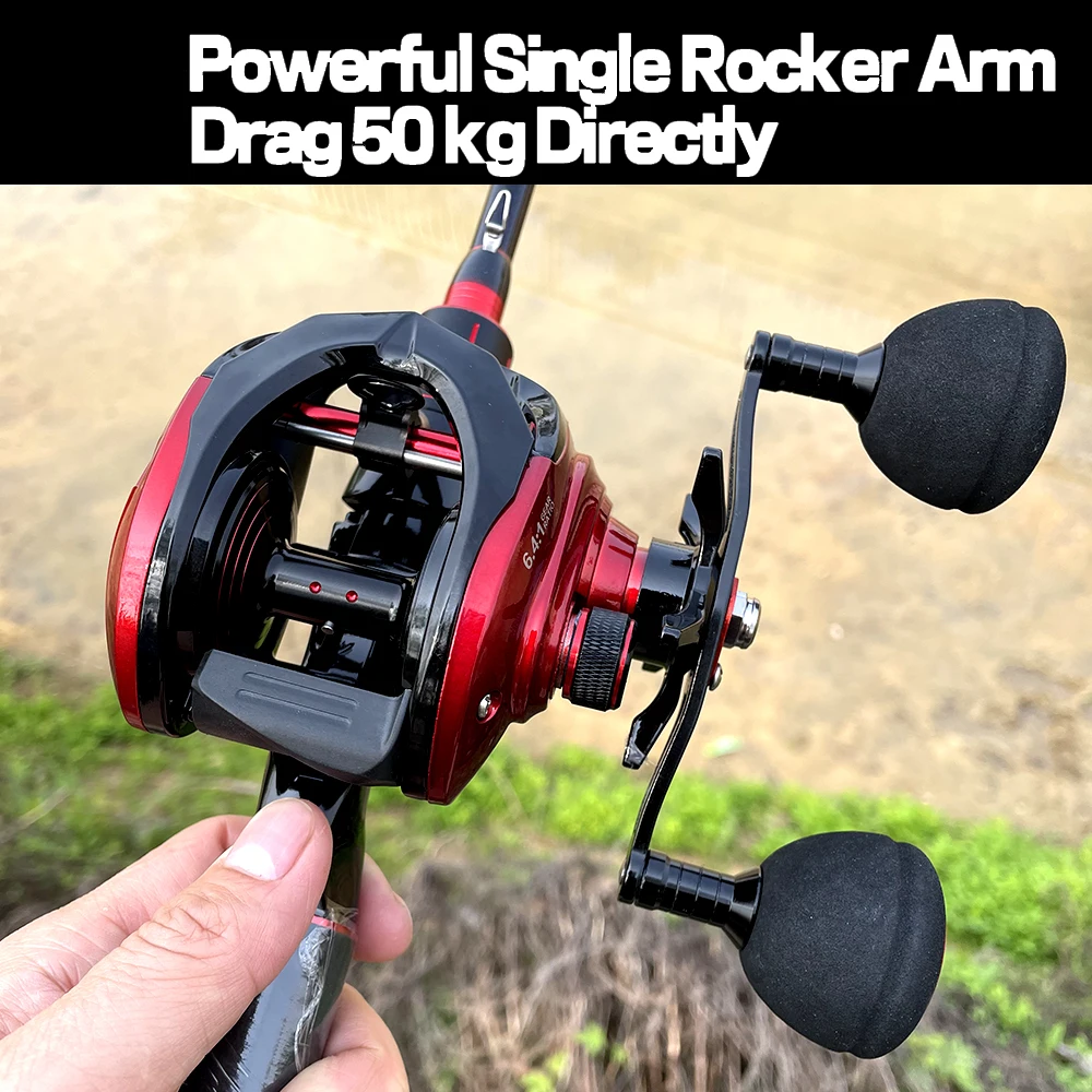 Carrete de pesca Baitcasting rojo, plantilla derecha e izquierda, 8 + 1BB, 6,4: 1, 265g, arrastre máximo de 15kg, rueda de fundición de agua salada, aparejos de carpa, 50KG/110LB - imagen 3