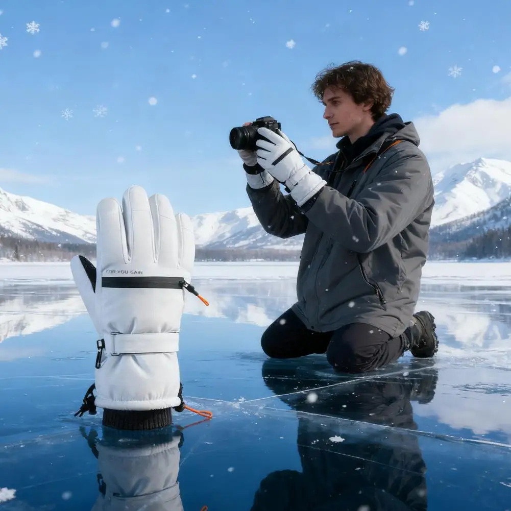 1 par de guantes de esquí al aire libre para hombres y mujeres, guantes térmicos con forro polar y pantalla táctil a prueba de viento, guantes cálidos para ciclismo en clima frío para invierno - imagen 4