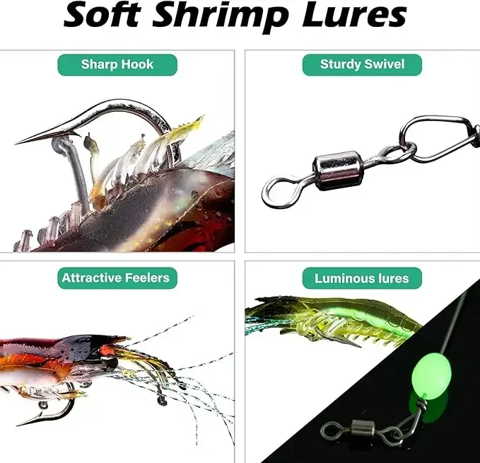 Goture-Juego de Señuelos de Pesca de camarones realistas, cebo suave con brillo de agua salada/dulce, con anzuelo para trucha, lubina, salmón y Lucio, 12/21 Uds. - imagen 5