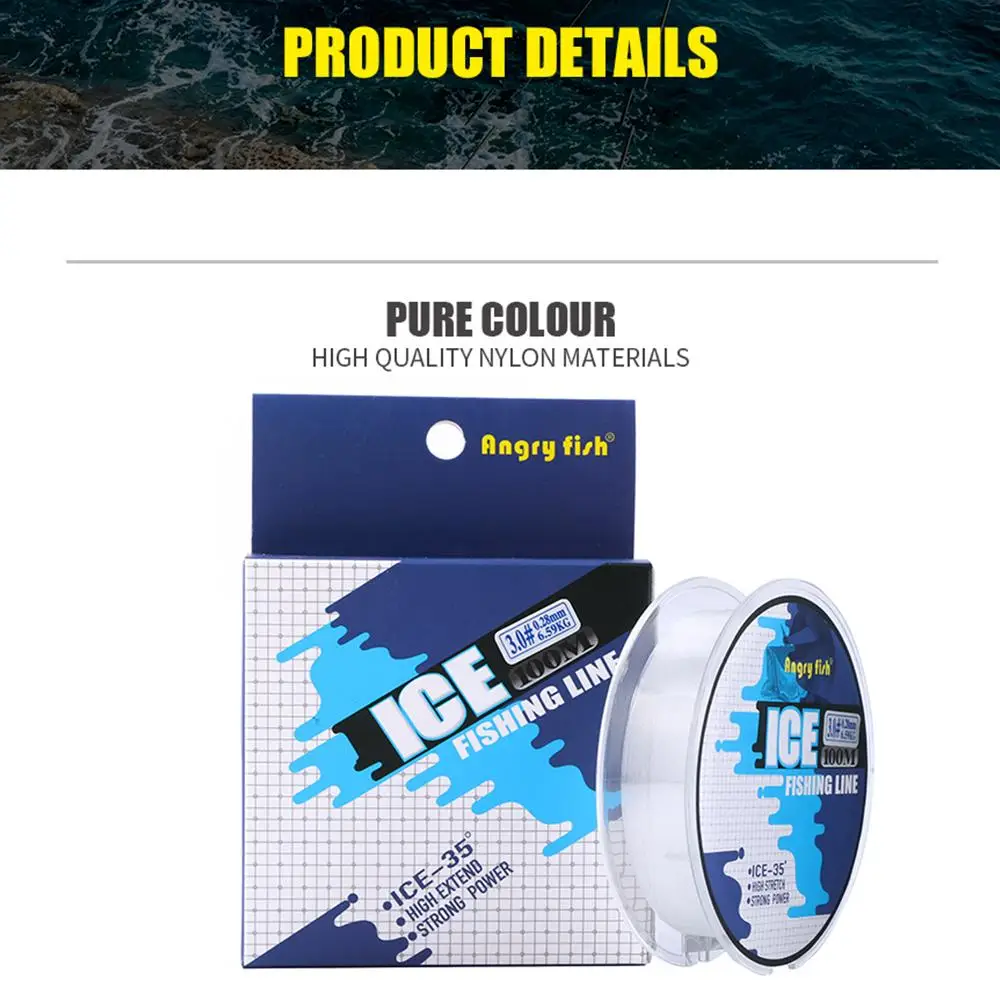 Línea de pesca en hielo de 100M, monofilamento, línea de nailon superfuerte para invierno, accesorios para exteriores, envío directo - imagen 3