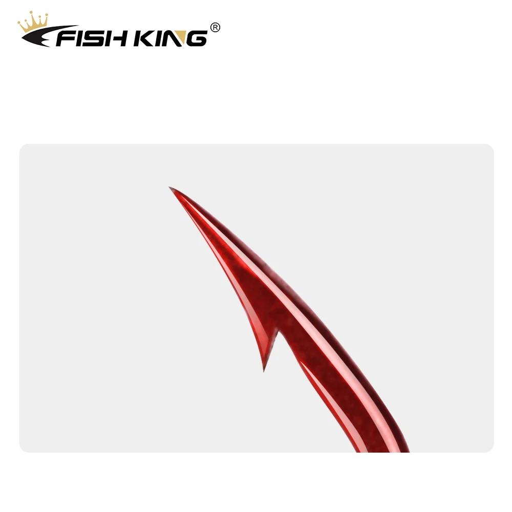 FISH KING Anzuelo de pesca 50 piezas/100 piezas 6 # -10 #   Aparejos de gancho de carpa anillados con soporte de cebo doblado rojo con ojos de acero con alto contenido de carbono y púas - imagen 3