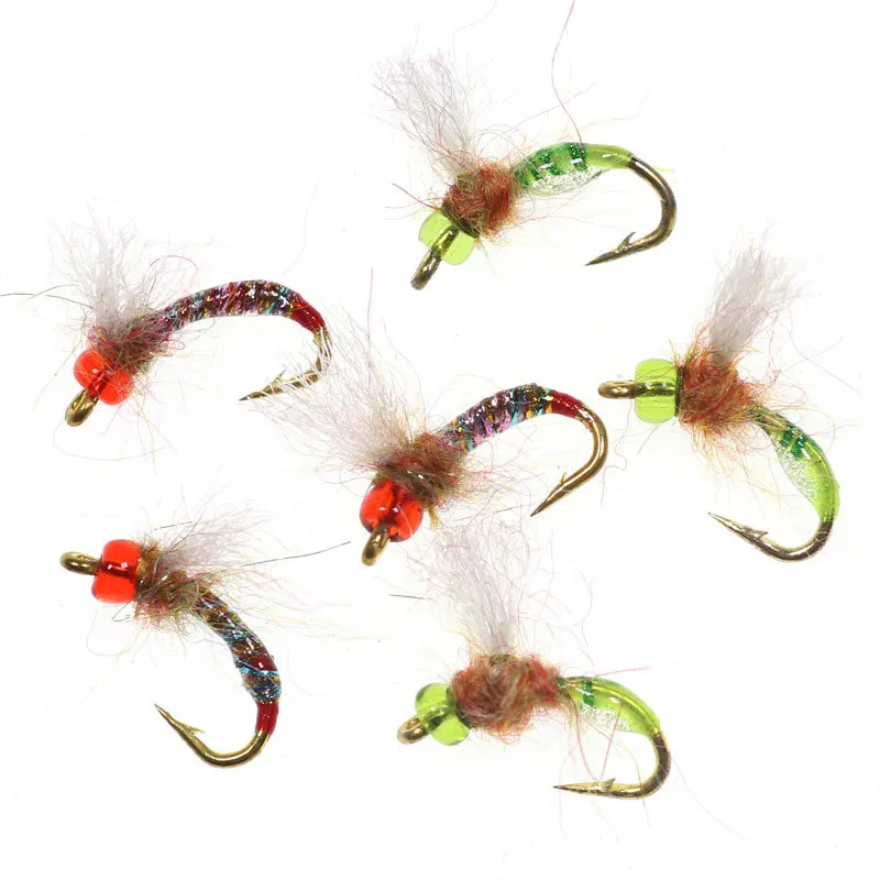 Señuelo de pesca con mosca, 5 piezas, cabeza de cuentas de Ninfa, hundimiento rápido, mosca seca, lubina, trucha, Serpentina, pegamento UV, cebo, gancho 16 # - imagen 3