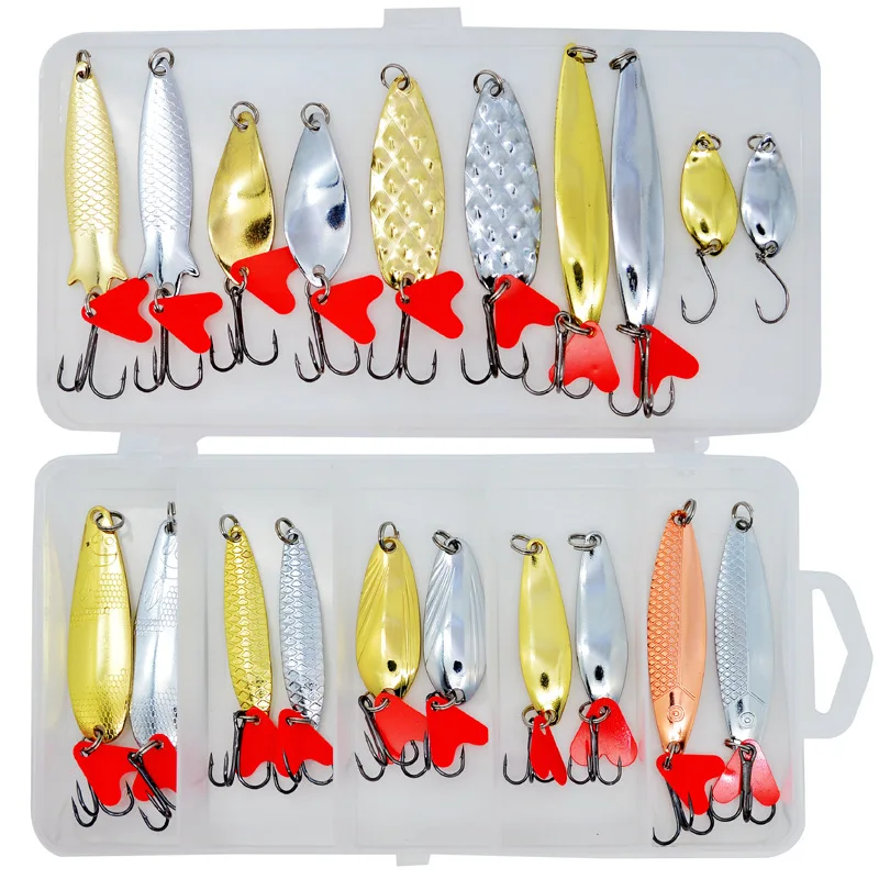 JYJ 20 piezas por caja colorida 2,5g 4g 5g 4,5g 6g 7g 8g 10g cuchara de pesca de metal duro juego de señuelos artificiales walleye trucha cuchara cebos - imagen 5