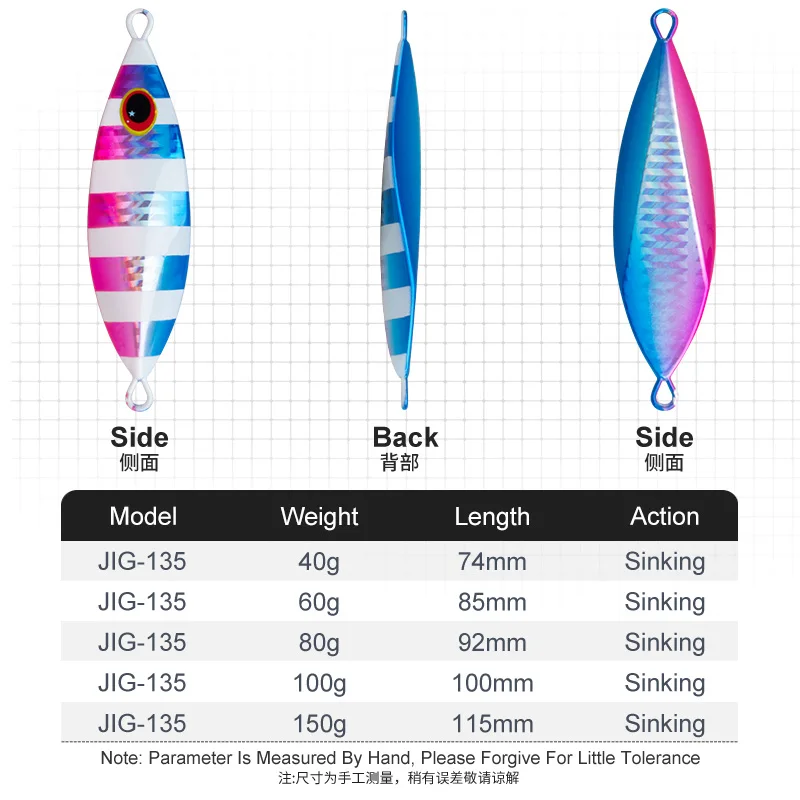 TEASER J135 40g 60g 80g 100g 150g cebo de pesca brillante Jigging agua salada plantillas de hundimiento lento señuelo de fundición larga cebos de plantilla de Metal duro - imagen 3