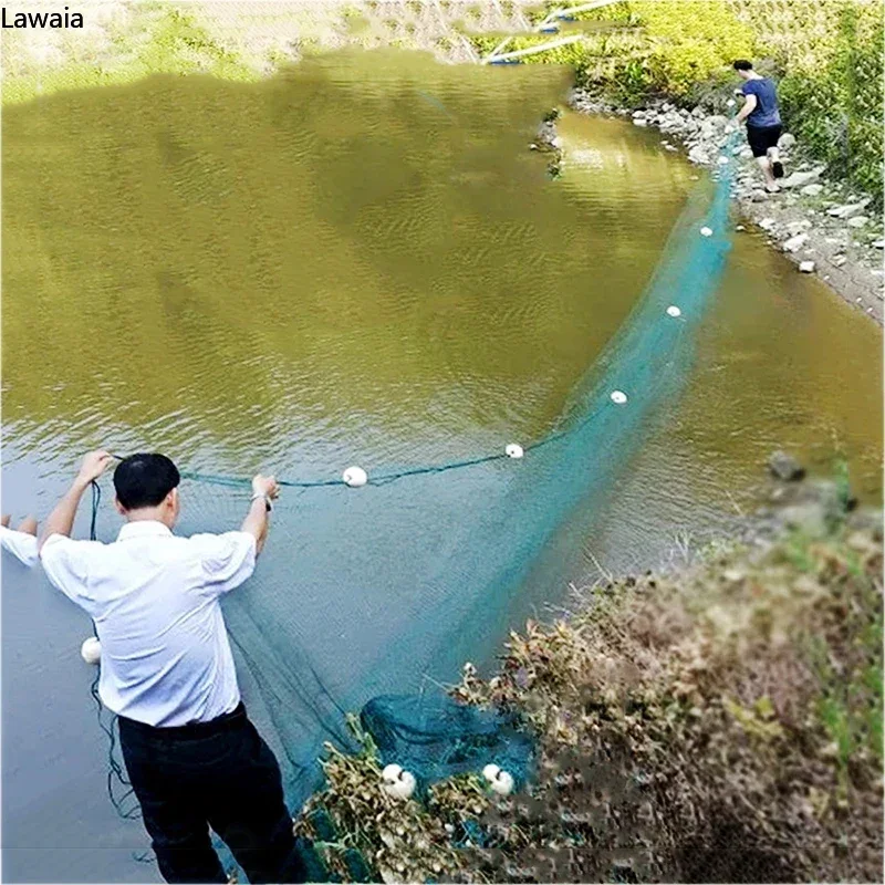 Lawaia-red de pesca multifilamento verde con plomo de hierro, flotadores de espuma, estanques de peces, arrastre, 5m, 10m, 15m, red de barandilla - imagen 4