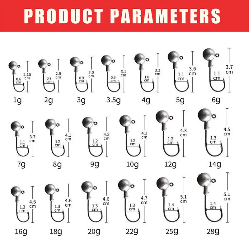 JYJ 1g 2g 3g... 28g todo tipo de anzuelos de cabeza de anzuelo de manivela de pesca, anzuelos de pesca de acero rico en carbono para cebo de señuelo de gusano suave - imagen 3