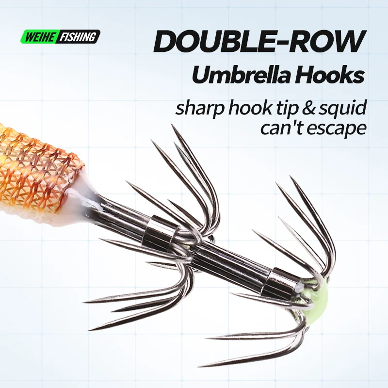 WEIHE 1 pcs/5 pcs staaldraad hout garnalen lichtgevende Luya nep aas inktvis haak contragewicht lood zeevissen - imagen 2