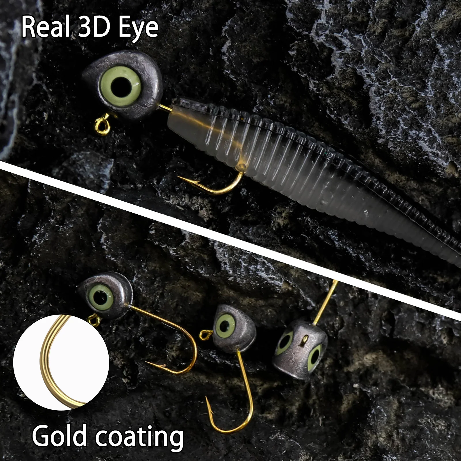 Ganchos de cabezales de plantilla FishTrip con ojos liminos 3D, 10 Uds., cabezas de plantilla de ojo de guapa ponderadas para trucha, anzuelos de lubina para señuelo suave - imagen 5