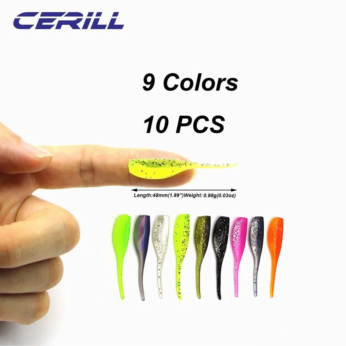 Lote de 10-20, señuelo de pesca suave brillante, Mini doble Color, cola de una sola aguja, cebo de gusano Artificial de silicona, Wobblers, aparejos de natación - imagen 5