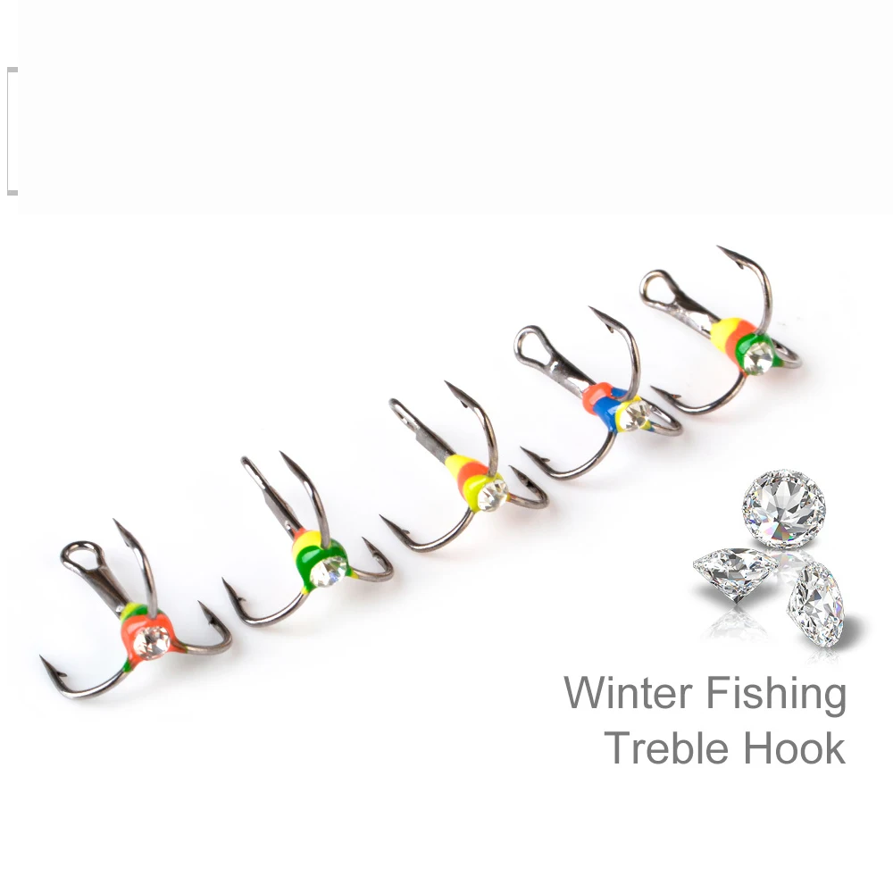 FISH KING-anzuelos de pesca en hielo, señuelo Artificial duro de acero rico en carbono, anzuelos triples con púas para pesca de lubina y carpa de invierno, 5 uds. - imagen 5