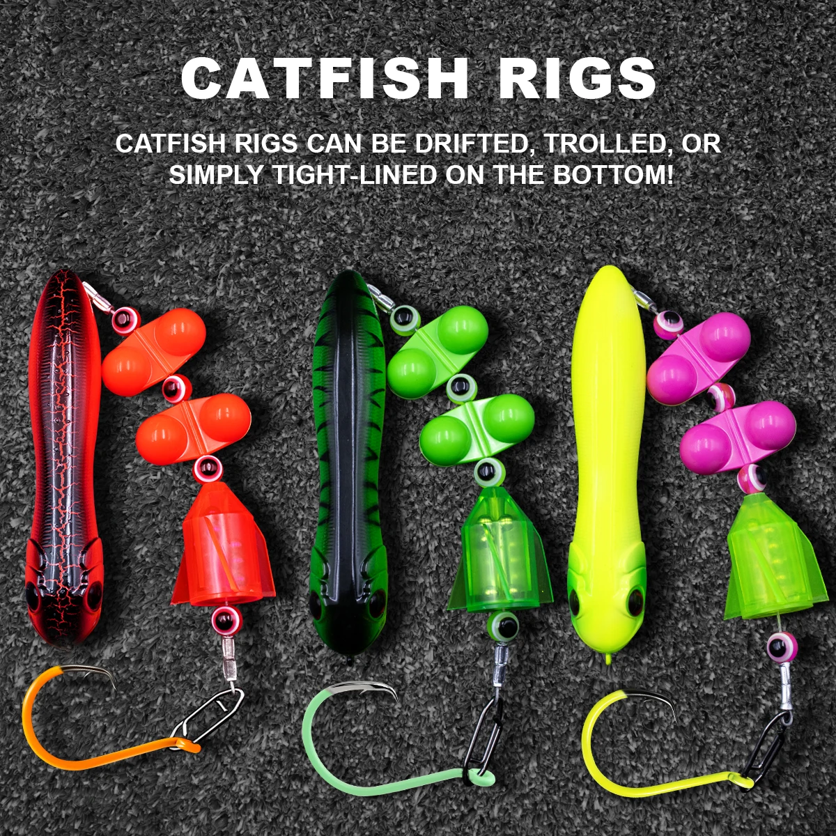 ZYZ 3 piezas de aparejos de bagre con 7/0 # 9/0 # 10/0 # Ganchos circulares coloridos, flotador de cebo falso y cuentas de timbre, Ideal para juegos de pesca de bagre - imagen 3