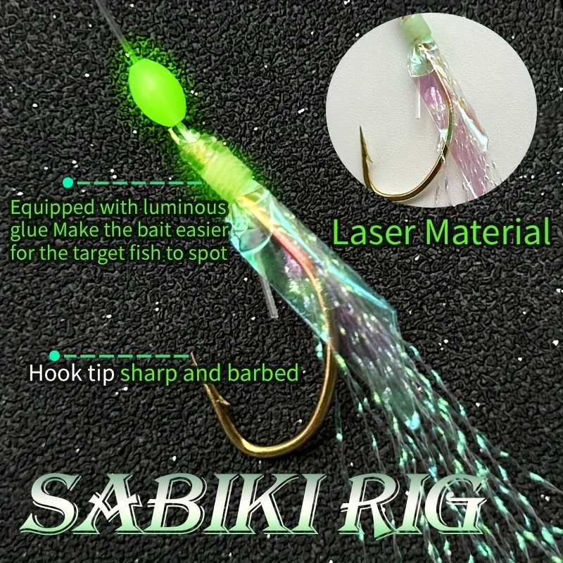 5 paquetes TAKBAS Sabiki Rigs agua salada, amarillo, fregadero de peces brillante, preatado, cuentas luminosas, repelente de señuelos de insectos voladores biónicos - imagen 5