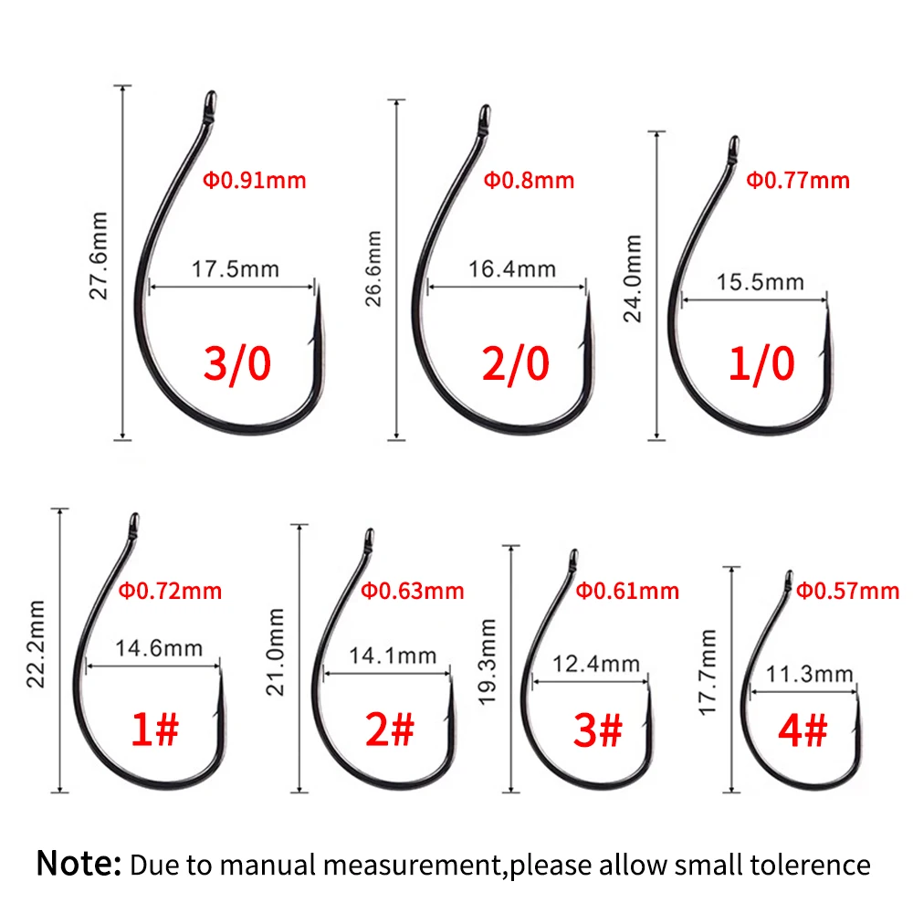 Lionriver 50 piezas # Anzuelo loco de acero rico en carbono 4 - 3/0, anzuelo de gusano suave de espacio ancho, aparejos de aparejo para pesca de lubina - imagen 4
