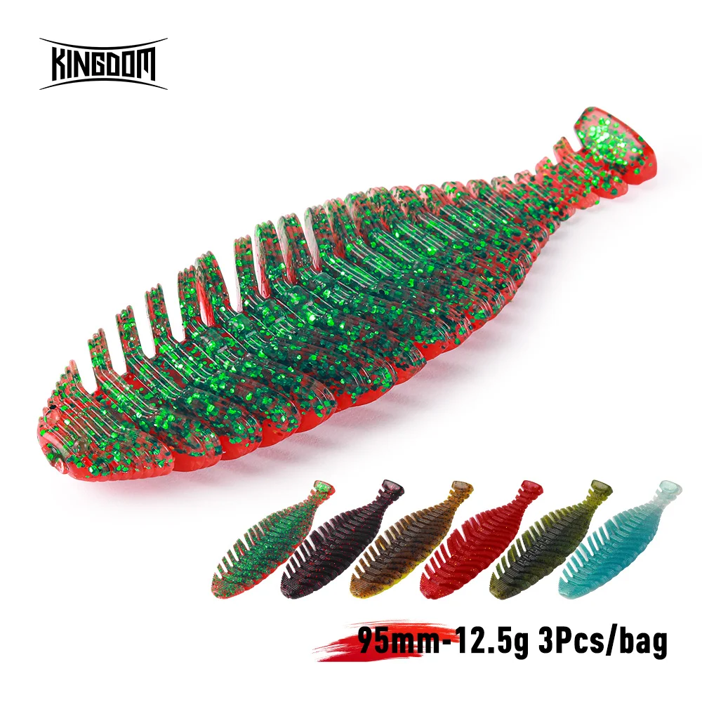 Kingdom-señuelo de gusano suave, 3 unidades/bolsa, 95mm, 12,5g, Material de PVC, VIBE, Swimbait, cola en T Artificial, cebo suave para Lucio, pesca de lubina - imagen 2