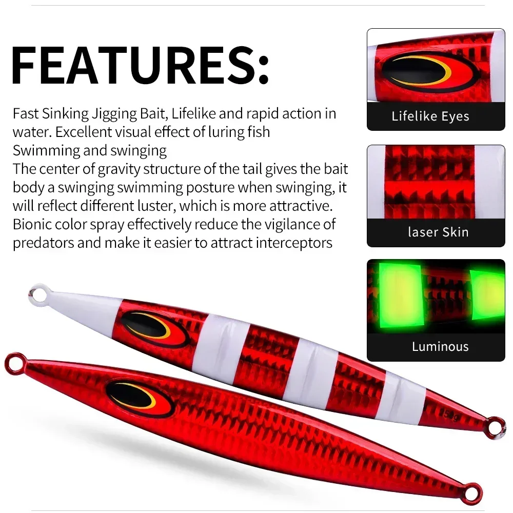 1 Uds. Señuelo de pesca de sardina deslizante luminoso de Metal de calidad para barco de aguas profundas señuelo de Jigging plantilla de Metal fundido largo plantillas de pesca de mar - imagen 4