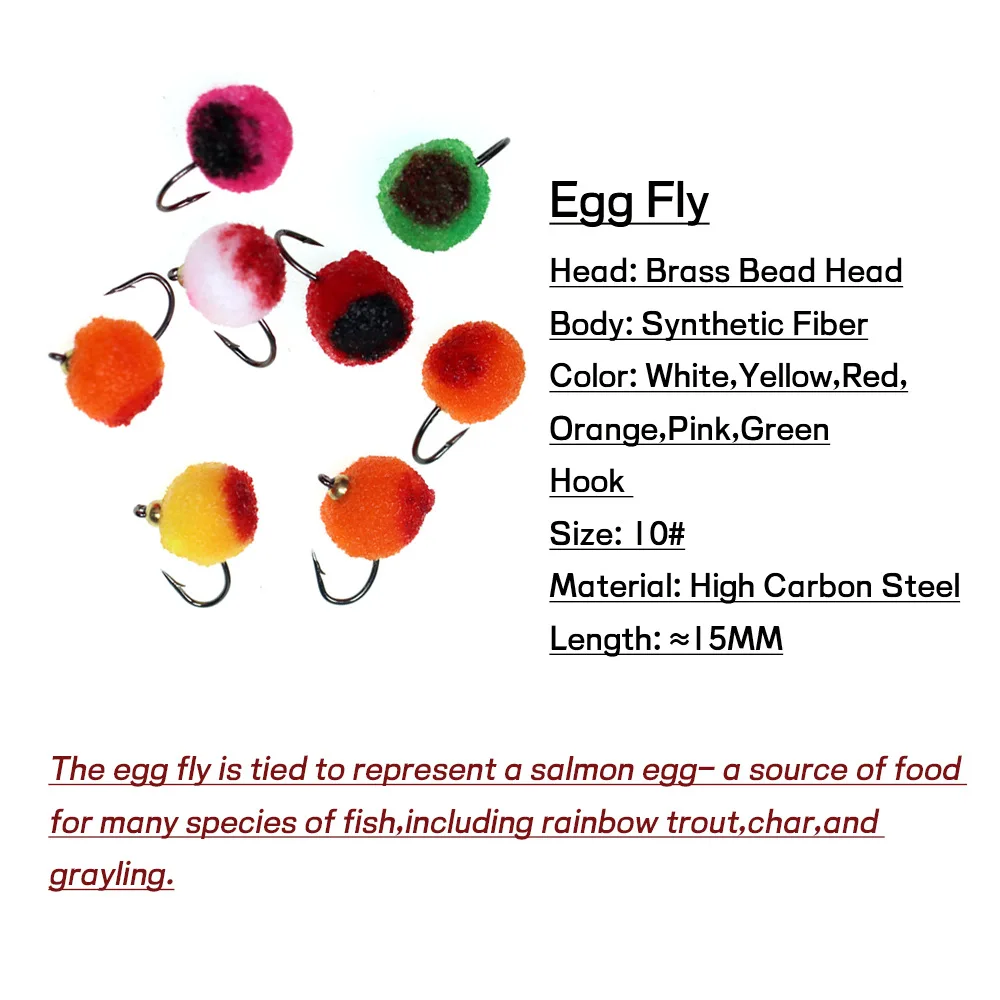 Huevo de ordeño sintético de 10 piezas, Mosca de pescado suave, moscas húmedas, trucha, salmón, cabeza de acero, señuelo de pesca, cebo Artificial - imagen 4