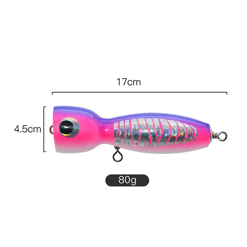 Señuelo de Pesca Testar de 170mm y 80g, Wobbles, copa flotante, Popper, tapón de madera hecho a mano, gran juego, Trolling Topwater GT, atún, Pesca - imagen 5