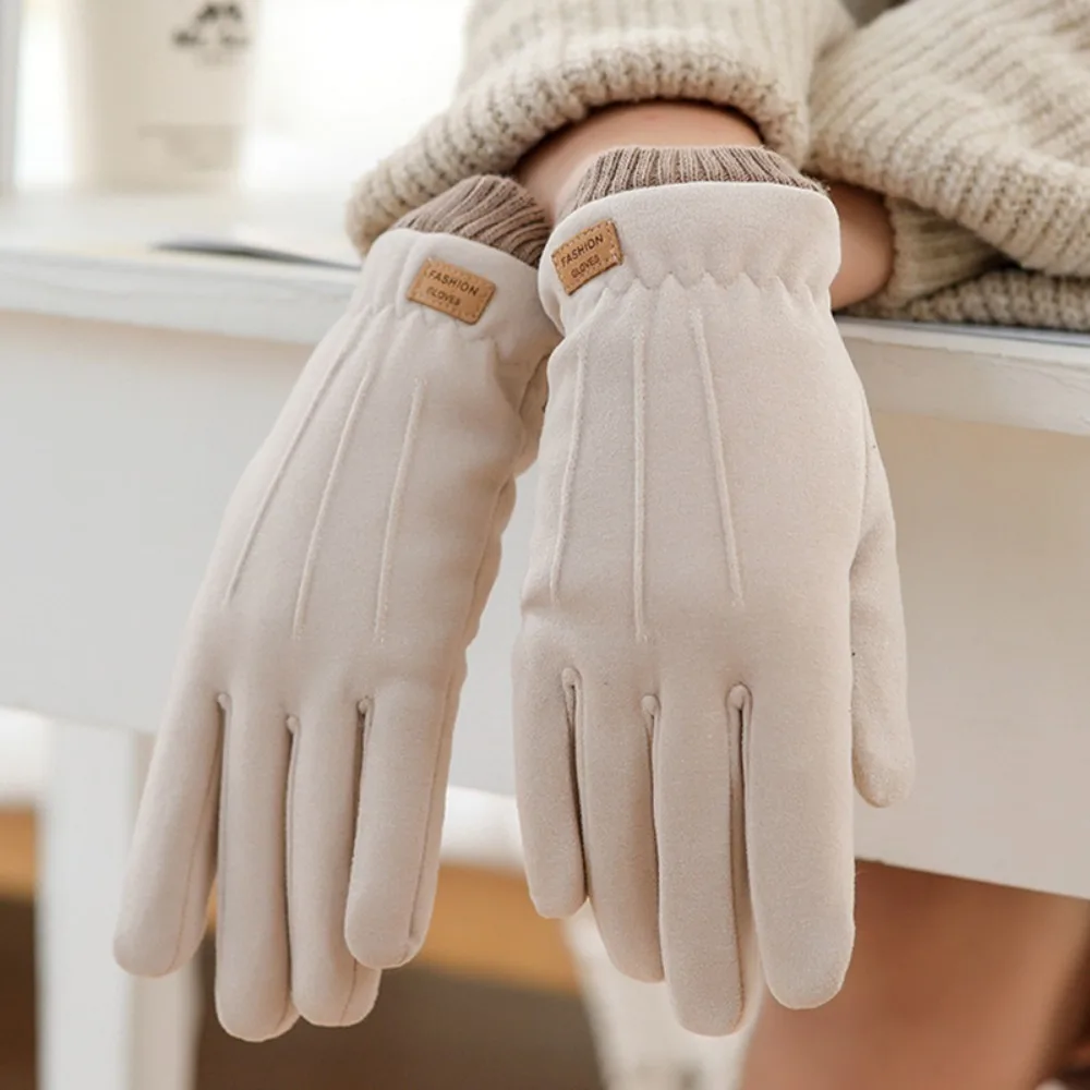 Prácticos guantes de gamuza para mujer, cálidos guantes de gamuza a prueba de viento para invierno, guantes gruesos para mujer, guantes de ciclismo suaves de felpa y gruesos - imagen 4