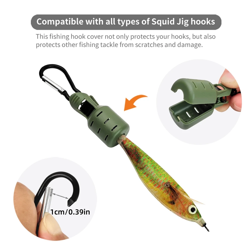 Protector de cebo de plantilla de calamar, 6 piezas, tamaño M, Kit de anzuelos, cubierta de sepia, paraguas, tapa de señuelo con mosquetón, aparejos de pesca - imagen 3