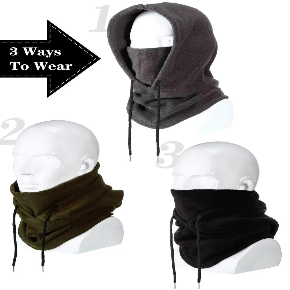 Nuevo Gorro de invierno de lana Polar más cálido con gorros con cordón, gorros de máscara de esquí gruesos de cara completa, gorros para exteriores - imagen 4