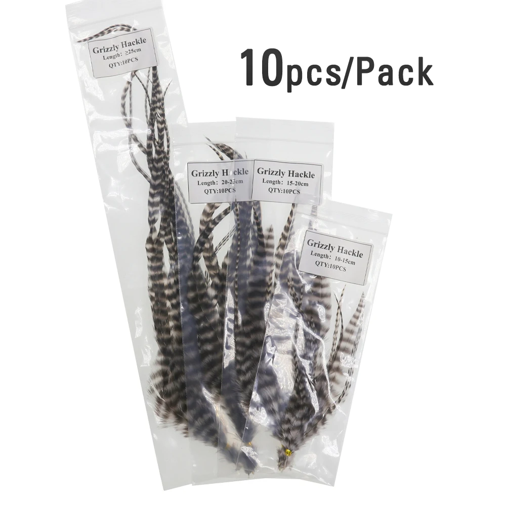 ICERIO 20pcs 10cm -25cm Natural Grizzly Saddle Hackle Fly Tying Rooster Hair Feathers for Streamer Woolly Buggers Trout Lure Fly - imagen 5