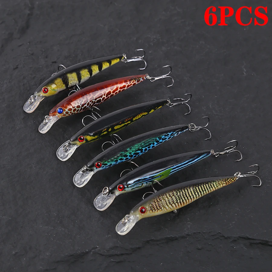 6 uds Jerkbait Minnow Crankbaits juego de Señuelos de Pesca aparejos cebo duro Wobblers artificiales para Lucio Trolling ojos 3d peces Swimbait