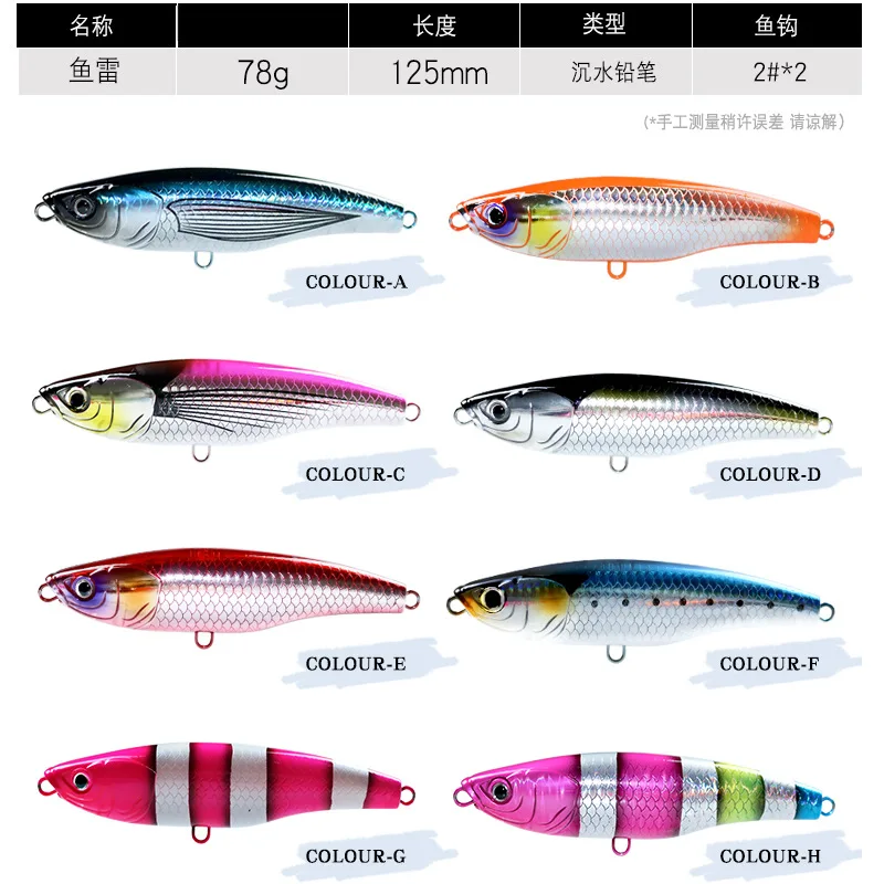 Señuelos de pesca de mar, 1 unidad, 125mm, 78g, hundimiento, barco, curricán, lápiz grande, cebo Artificial para GT, señuelo de pesca de lubina - imagen 3