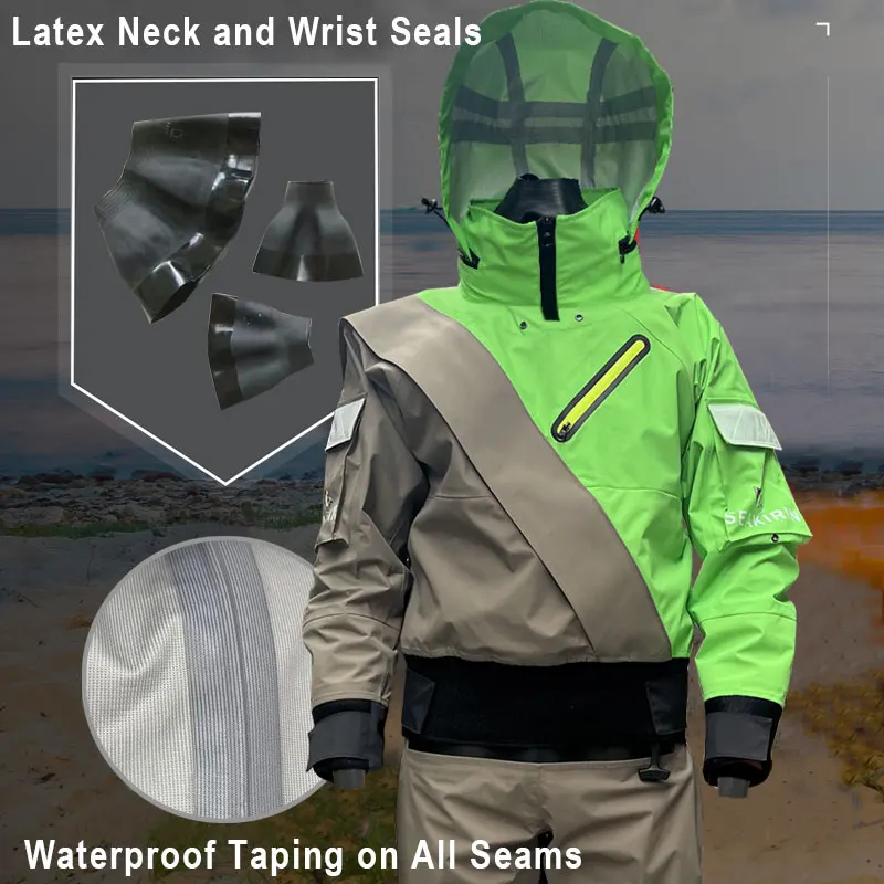 Traje seco para hombre, traje seco flotante impermeable y transpirable con capucha desmontable para agua fría, kayak, pesca, natación, navegación, Rafting - imagen 4