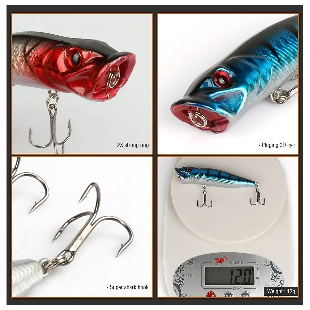 HiUmi-Señuelos de Pesca Popper, cebo Crankbait Wobblers, ojos 3d, 9cm, 12g, 1 unidad - imagen 4